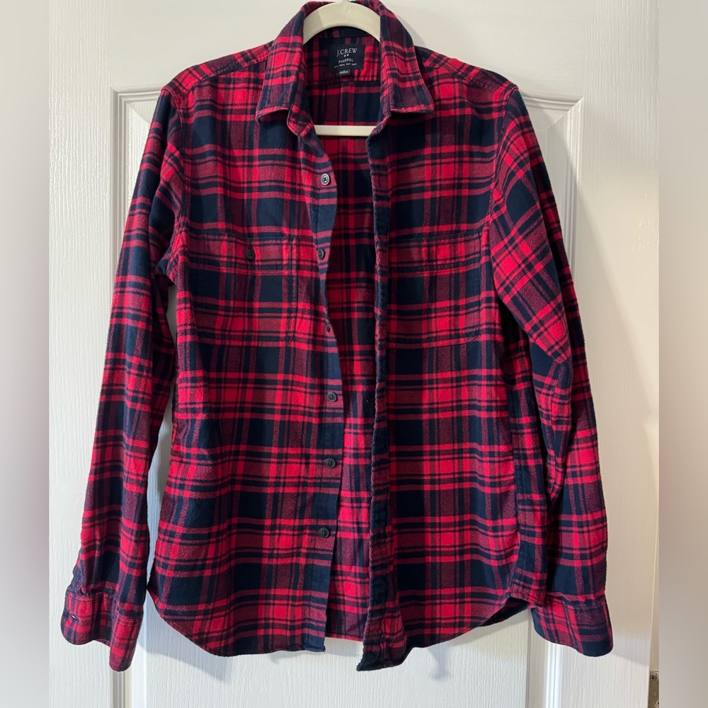 J. Crew Slim Fit Men’s Red Plaid Flannel Button Down Shirt